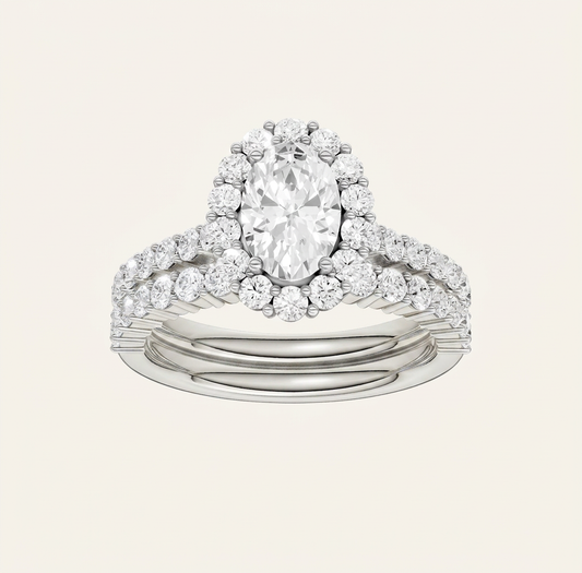 4.00CT Oval Cut Lab Grown Diamond Halo Bridal Set