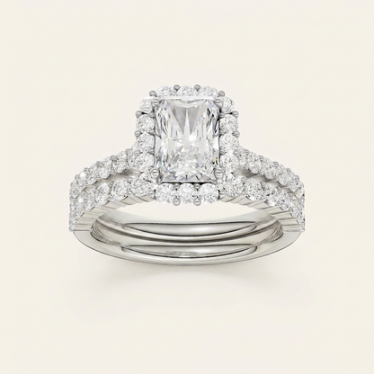 2.00CT Radiant Cut Lab Grown Diamond Halo Bridal Set