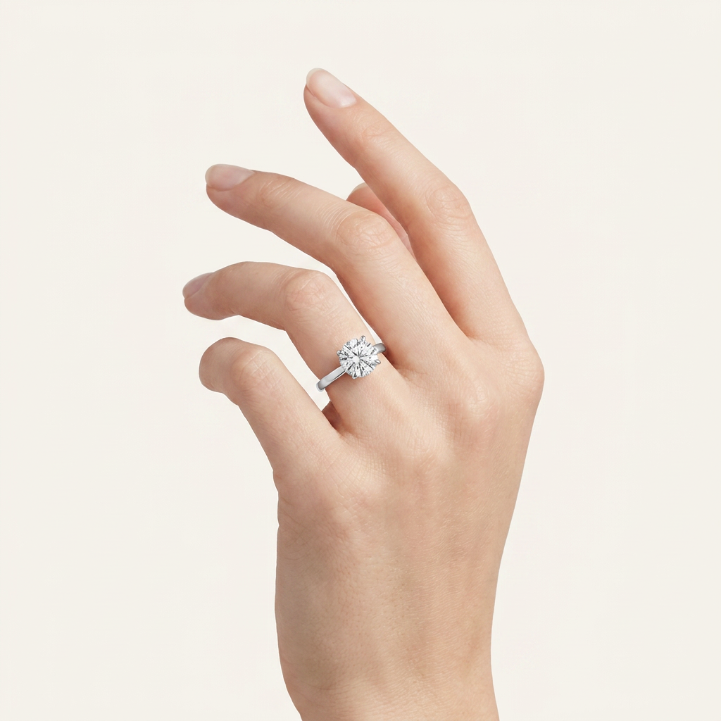 1CT Round Cut Lab Grown Diamond Hidden Halo Plain Shank Engagement Ring