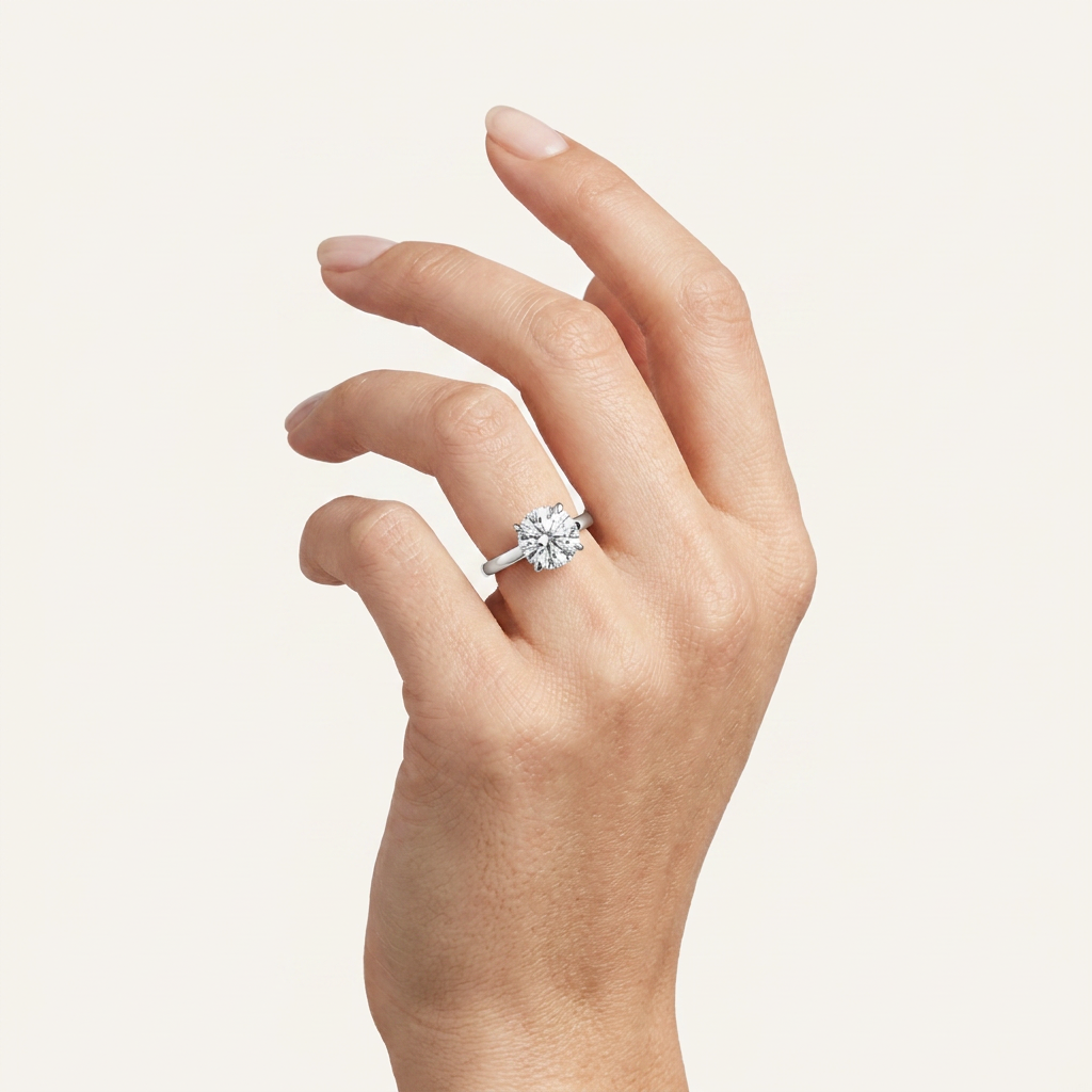 3CT Round Cut Lab Grown Diamond Hidden Halo Plain Shank Engagement Ring