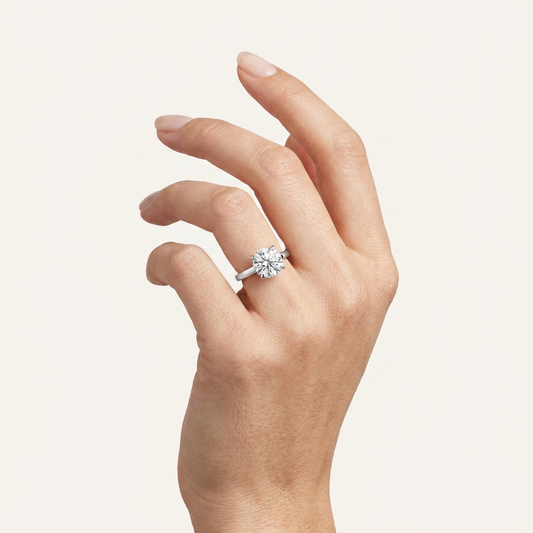 3CT Round Cut Lab Grown Diamond Hidden Halo Plain Shank Engagement Ring
