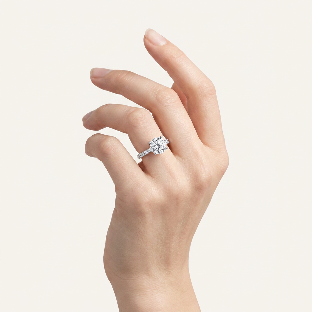 5.7CT Round Cut Certified Lab Grown Diamond Side Stone Ring