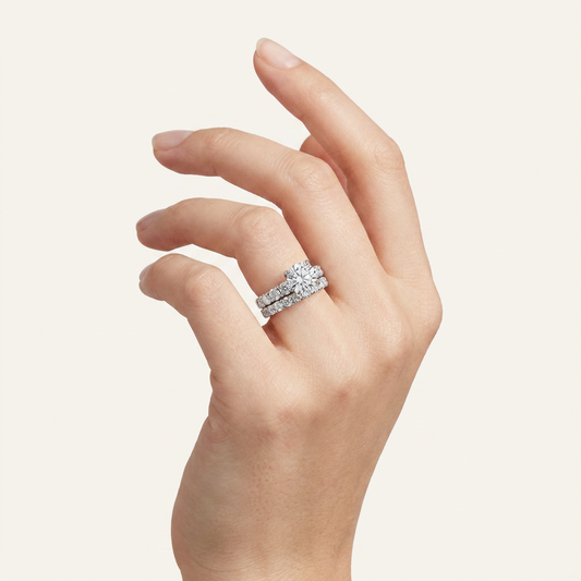 5.04CT Round Cut Certified Lab Grown Diamond Hidden Halo Bridal Set