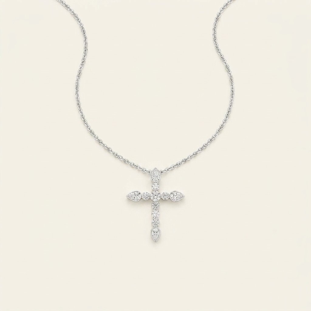 1.50 Ct Pear And Round Cut Lab Grown Diamond Cross Pendant
