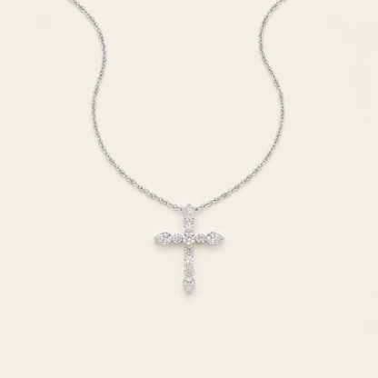 1.50 Ct Pear And Round Cut Lab Grown Diamond Cross Pendant