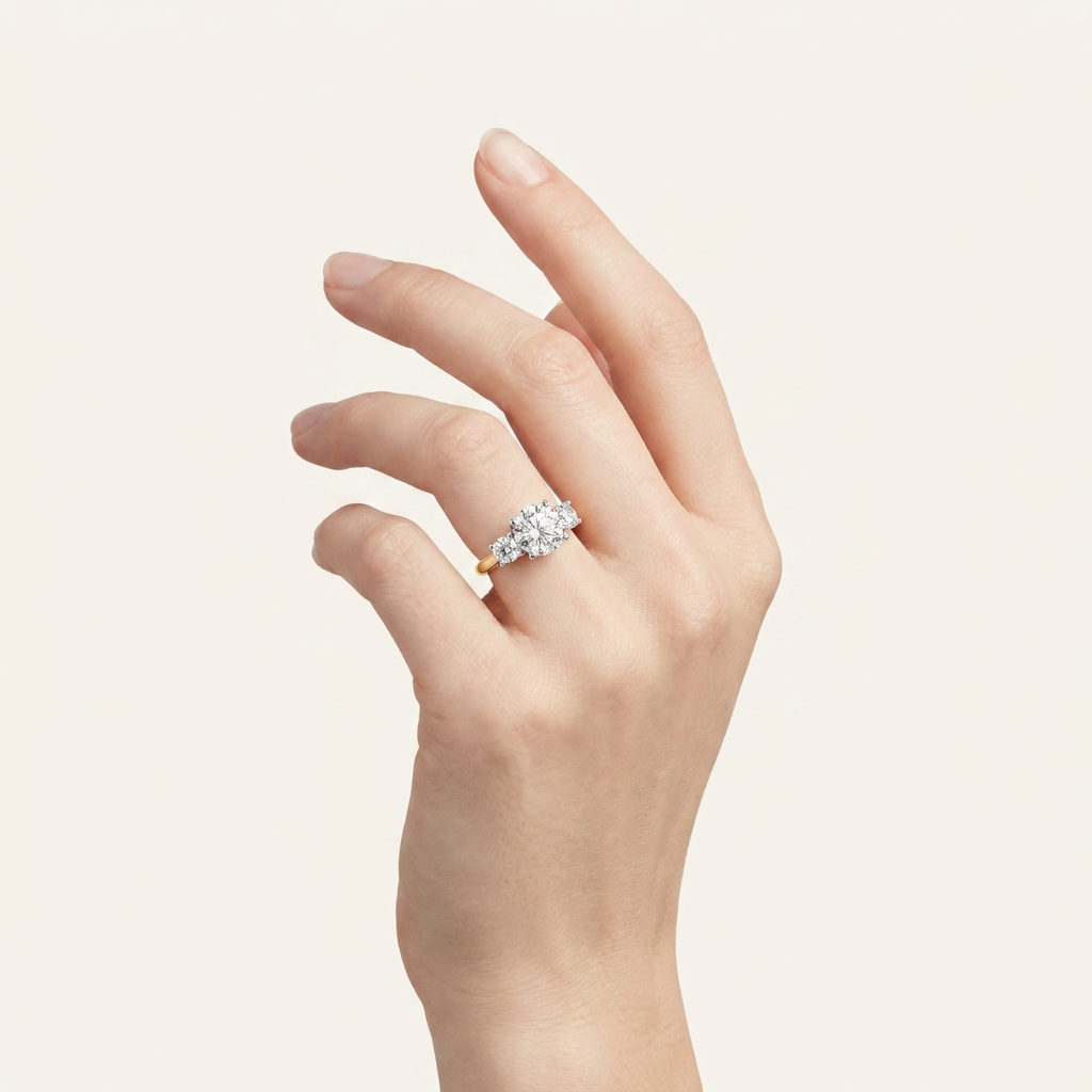 4CT Round Cut Lab Grown Diamond Three Stone Ring