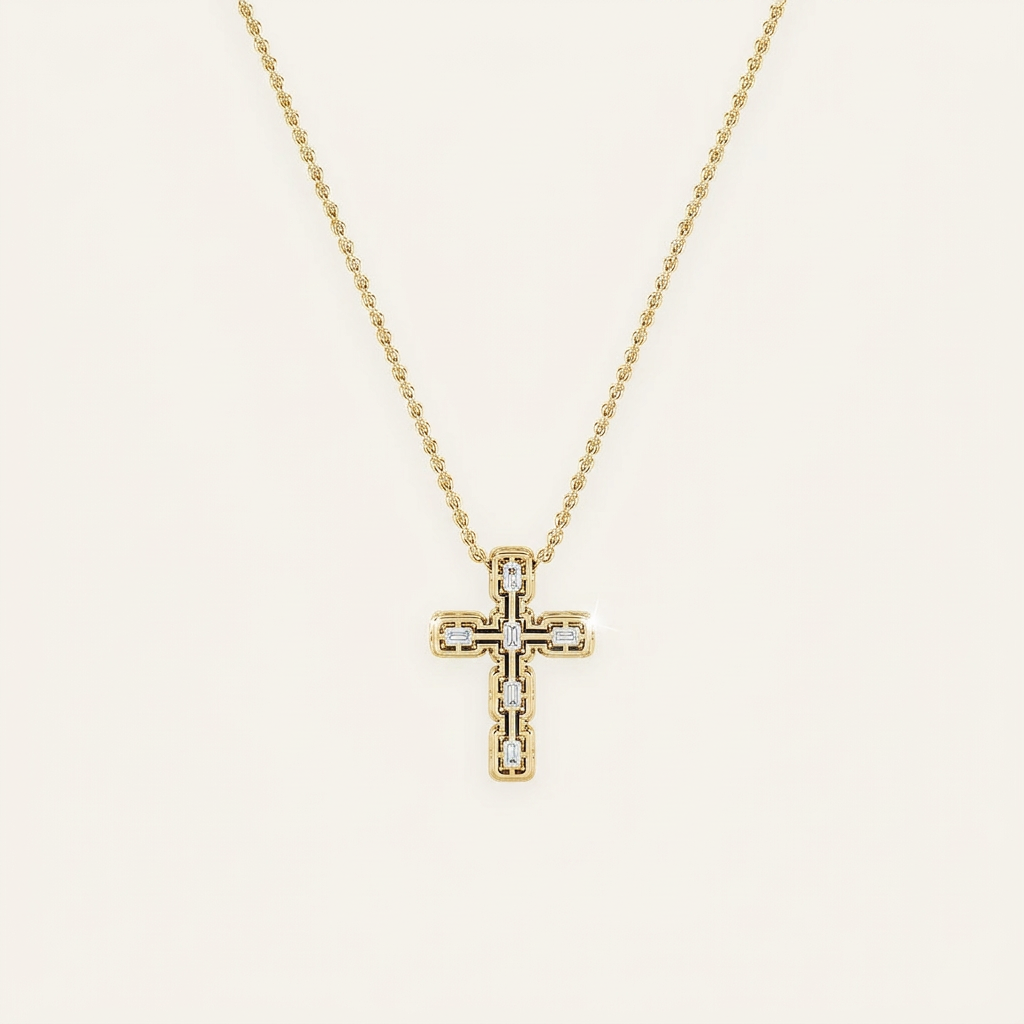 3 Ct Emerald Cut Lab Grown Diamond Cross Pendant