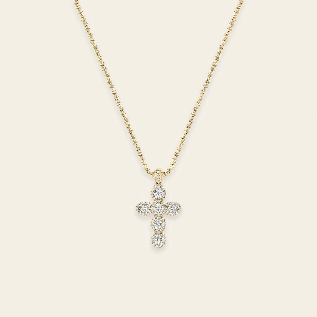 3 Ct Oval Cut Lab Grown Diamond Cross Pendant