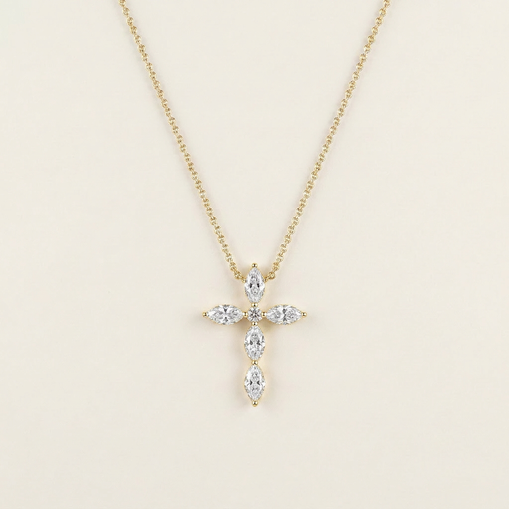 2 Ct Marquise Cut Lab Grown Diamond Cross Pendant