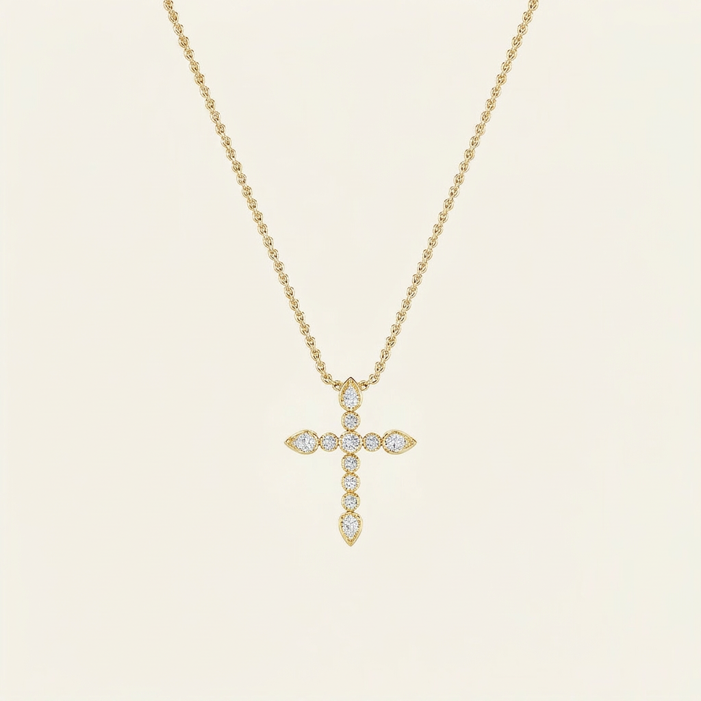 1.50 Ct Pear And Round Cut Lab Grown Diamond Cross Pendant