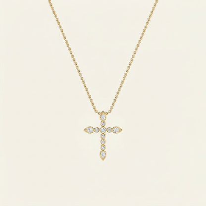 1.50 Ct Pear And Round Cut Lab Grown Diamond Cross Pendant