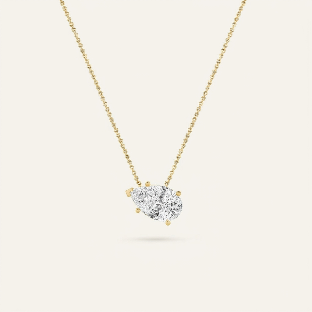2 Ct Pear Cut Lab Grown Diamond East West Solitaire Necklace