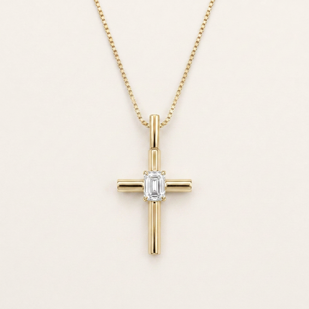 0.5CT Emerald Cut Lab Grown Diamond Pendant Necklace