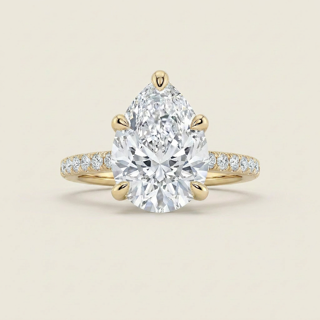4CT Pear Cut Lab Grown Diamond Side Stone Ring