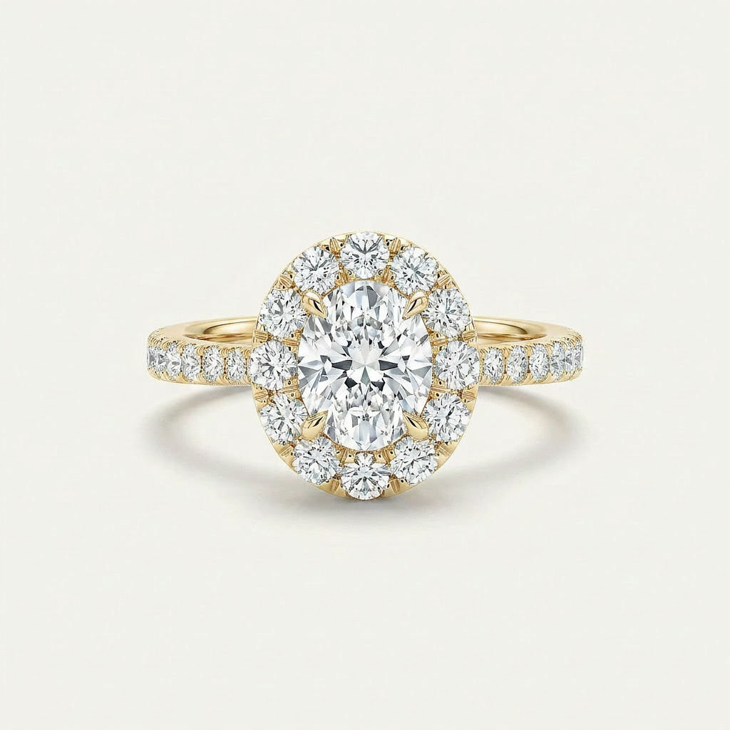 2 CT Oval Lab Grown Diamond Halo Ring