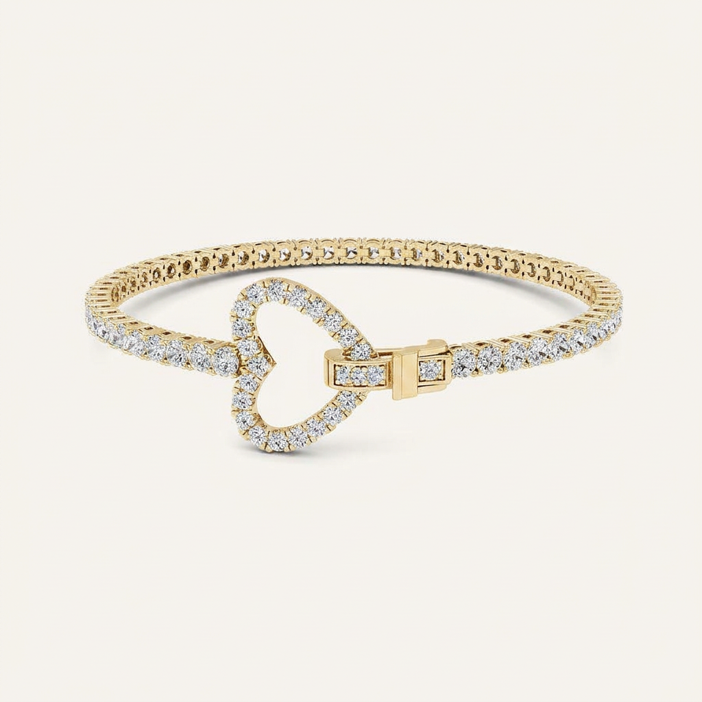 5CT Round Cut Lab Grown Diamond Heart Bracelet