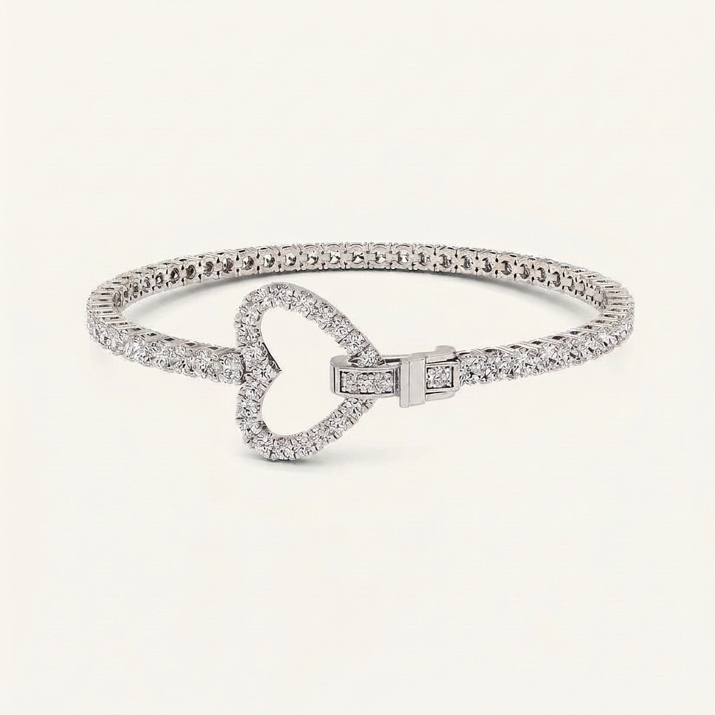5CT Round Cut Lab Grown Diamond Heart Bracelet