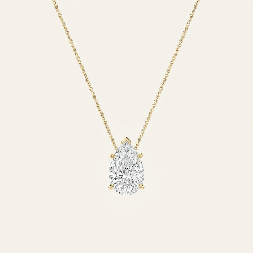 3 Ct Pear Cut Lab Grown Diamond East West Solitaire Necklace