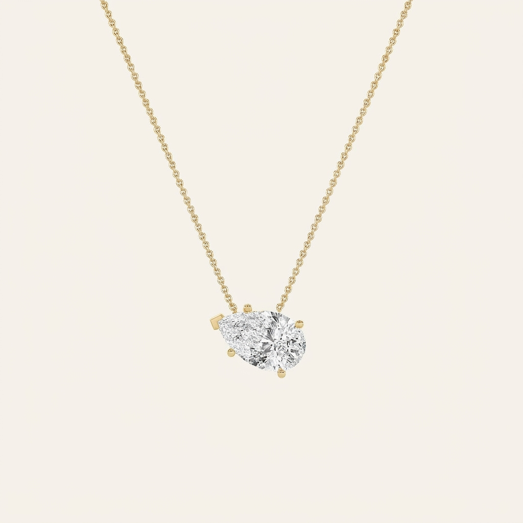 1 Ct Pear Cut Lab Grown Diamond East West Solitaire Necklace