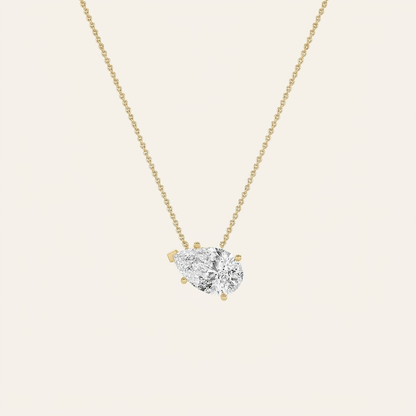 1 Ct Pear Cut Lab Grown Diamond East West Solitaire Necklace