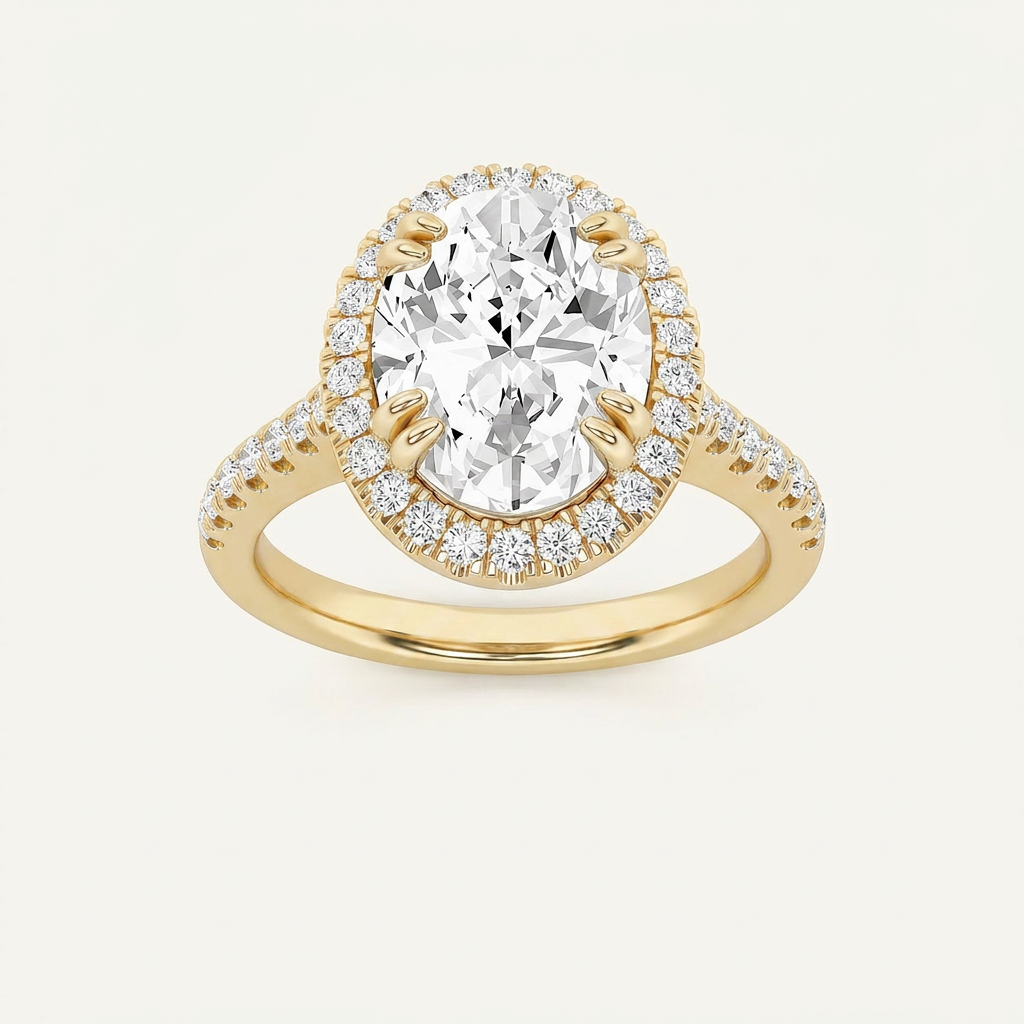 3CT Oval Cut Lab Grown Diamond Halo Engagement Ring