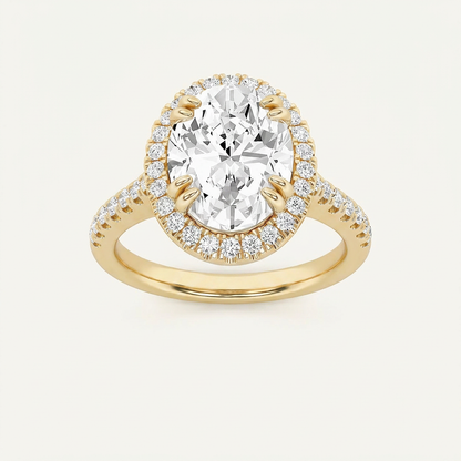 3CT Oval Cut Lab Grown Diamond Halo Engagement Ring