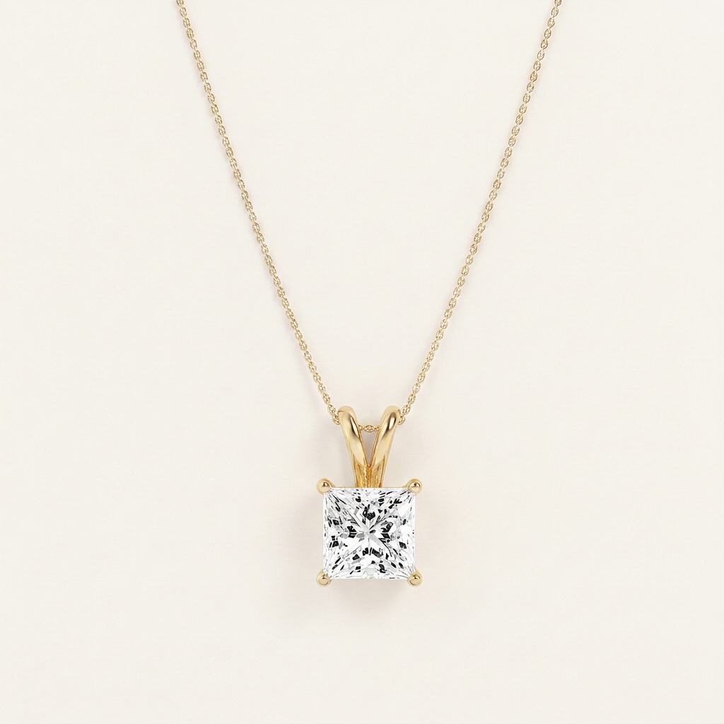 2CT Princess Cut Lab Grown Diamond Pendant Necklace
