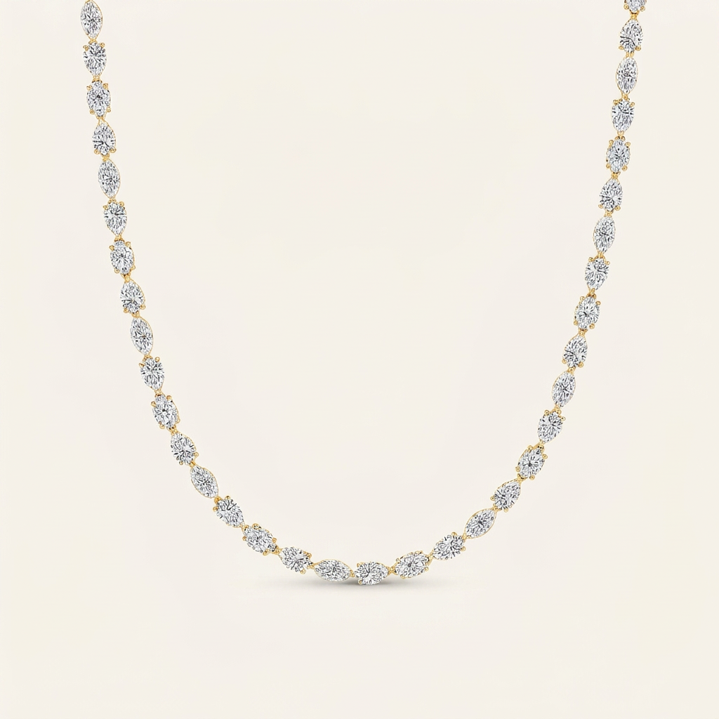 25CT Oval Cut Lab Grown Diamond Tennis Necklace