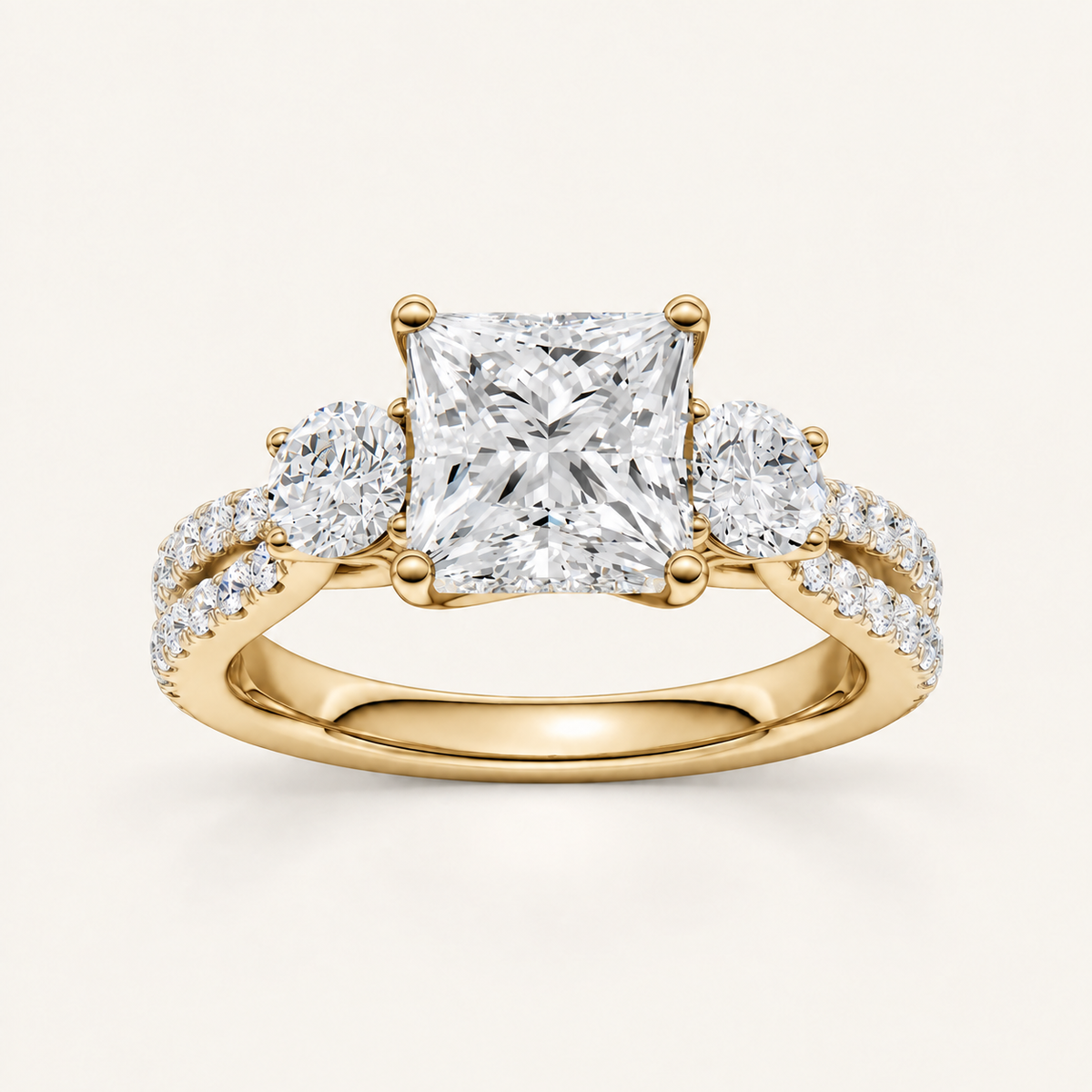 4CT Princess Cut Lab Grown Diamond Hidden Halo Three Stone Ring