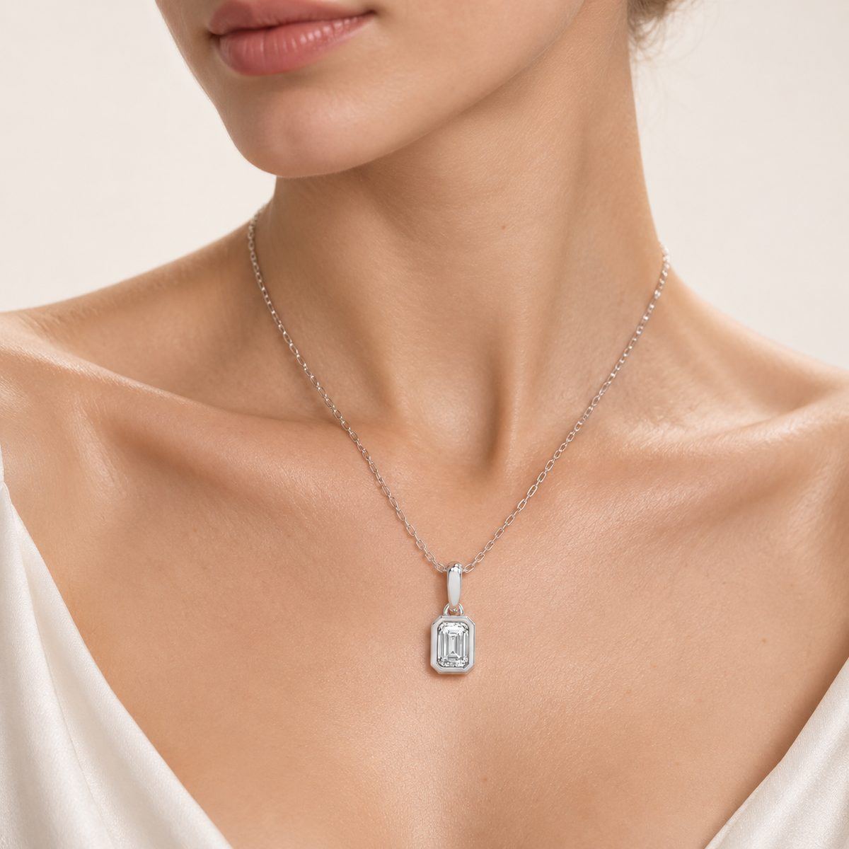 0.50CT Emerald Cut Lab Grown Diamond Pendant Necklace