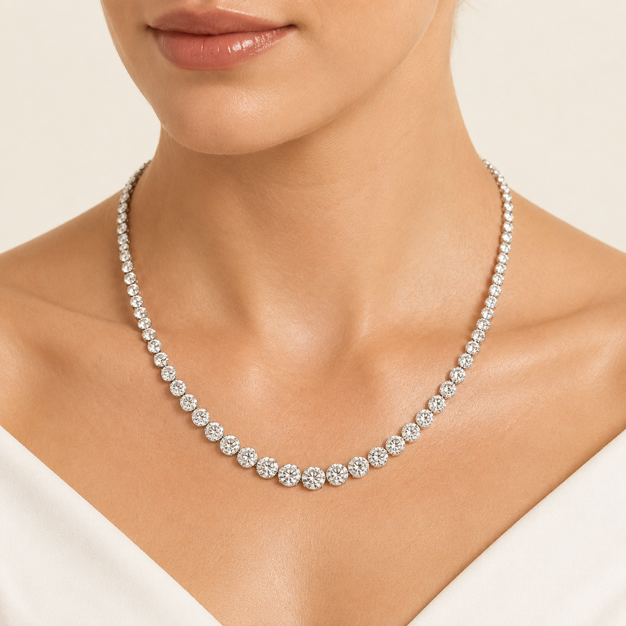 15CT Round Cut Lab Grown Diamond Tennis Necklace