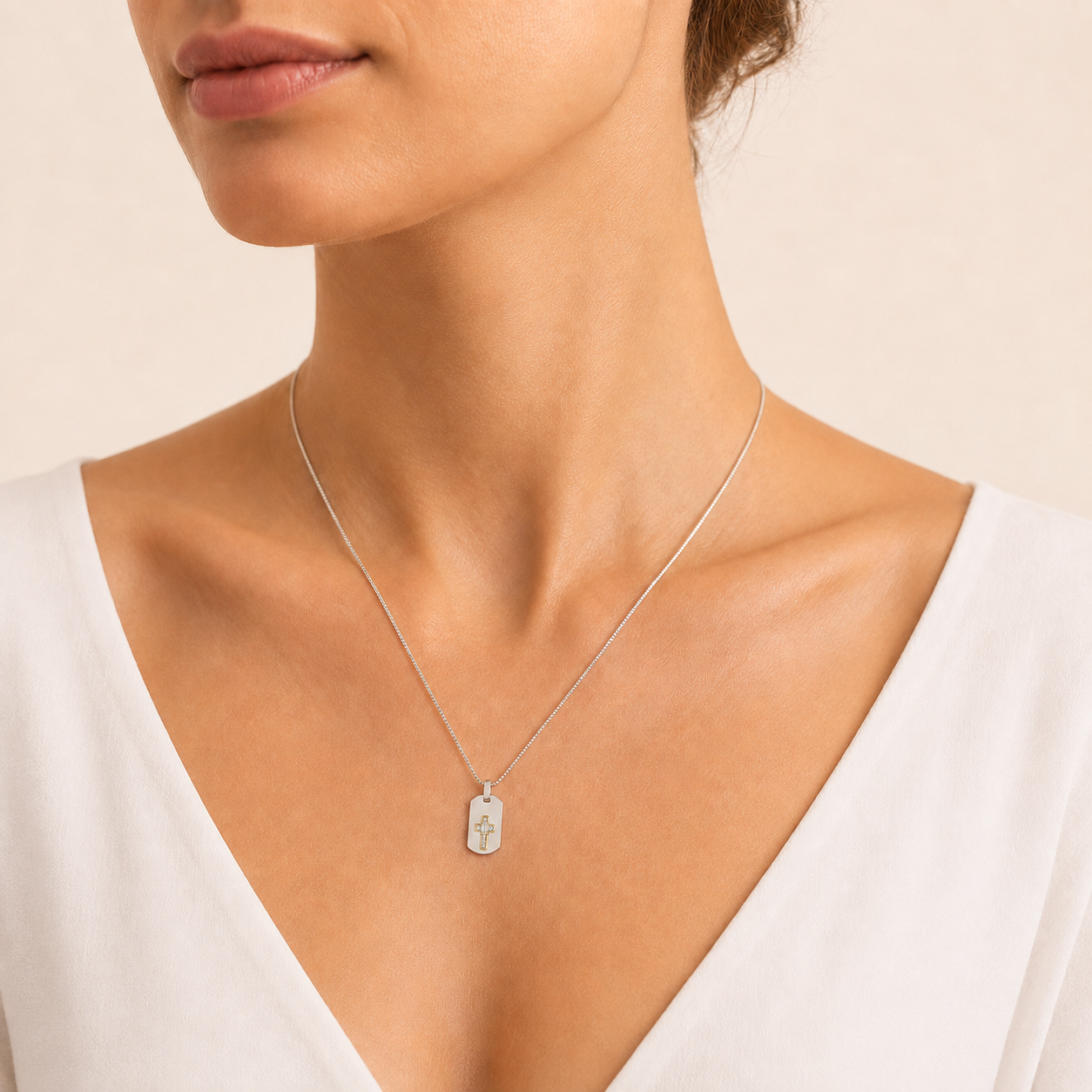 1CT Emerald Cut Lab Grown Diamond Dog Tag Pendant Necklace