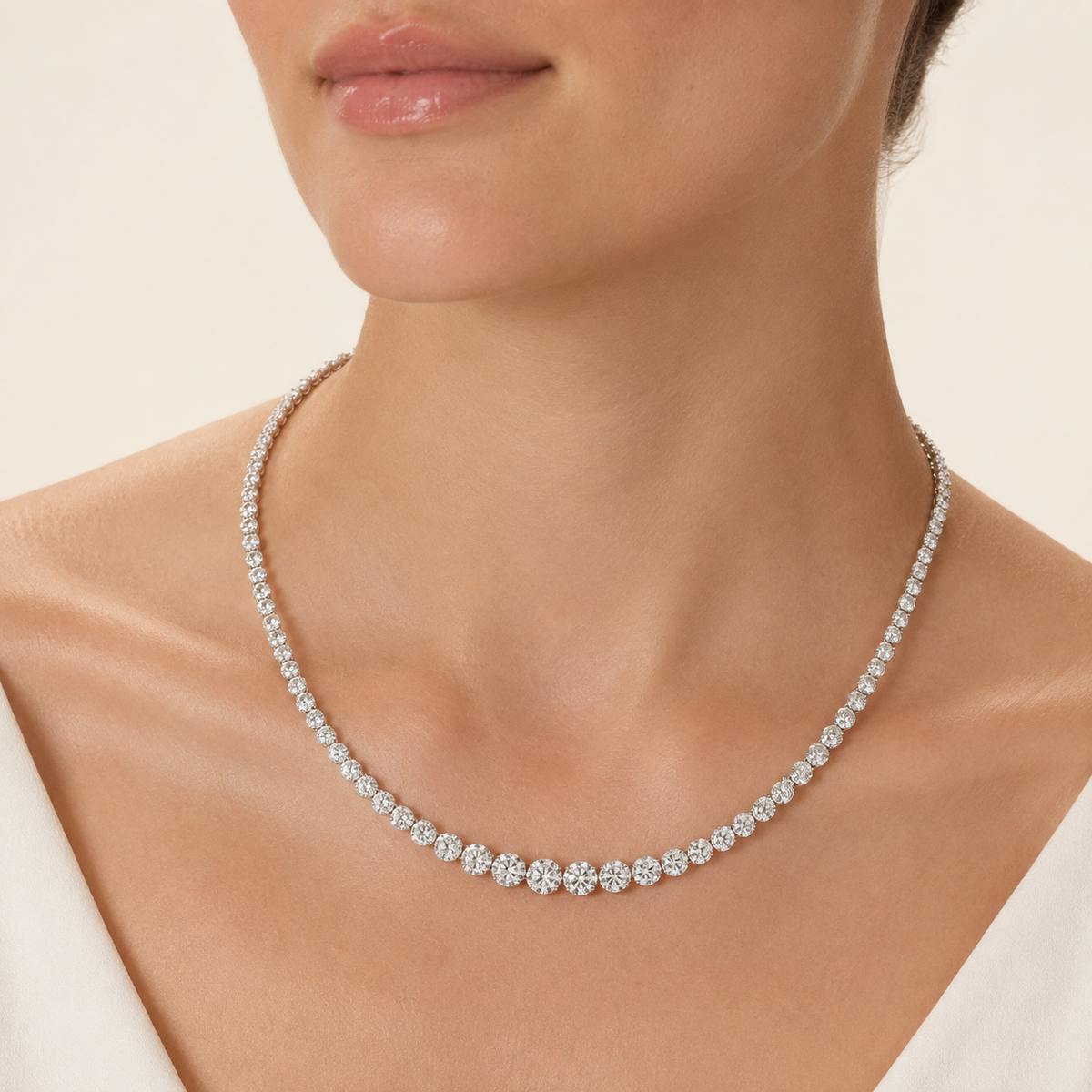 10CT Round Cut Lab Grown Diamond Graduating Tennis Necklace