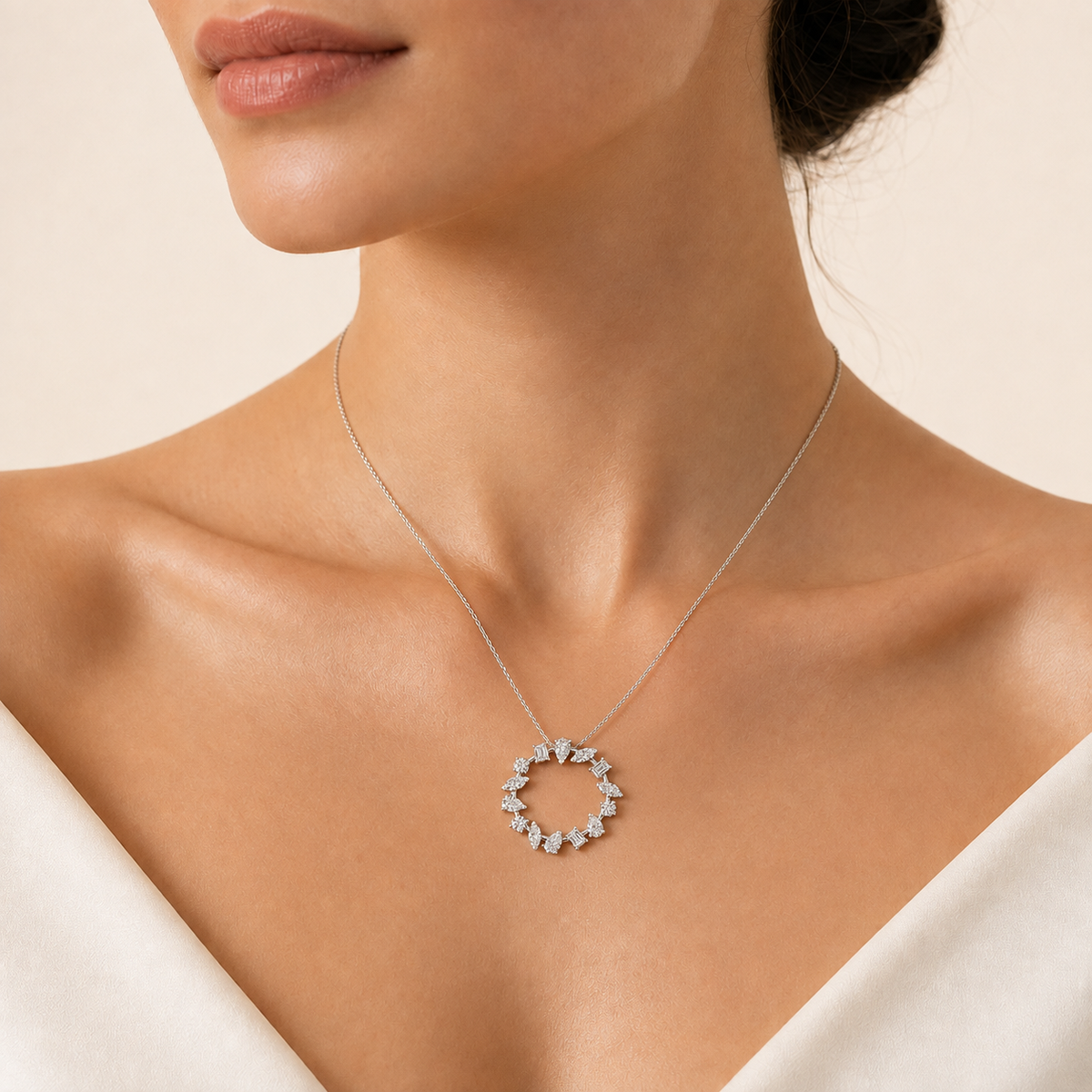 3CT Multi Stone Lab Grown Diamond Circle Pendant Necklace
