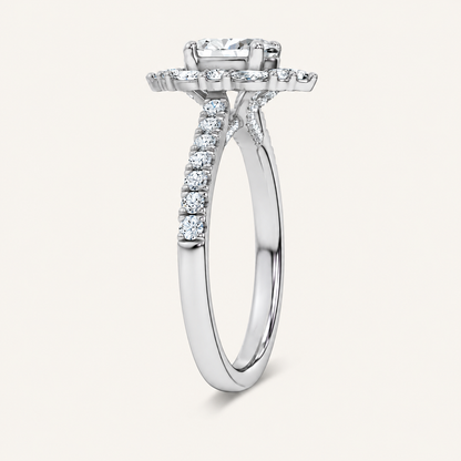 1.40CT Oval Cut Lab Grown Diamond Halo Side Stone Ring