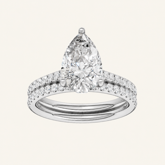 2.50CT Pear Cut Lab Grown Diamond Bridal Set