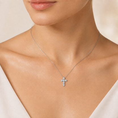 1.5CT Round Cut Lab Grown Diamond Pendant Cross Necklace