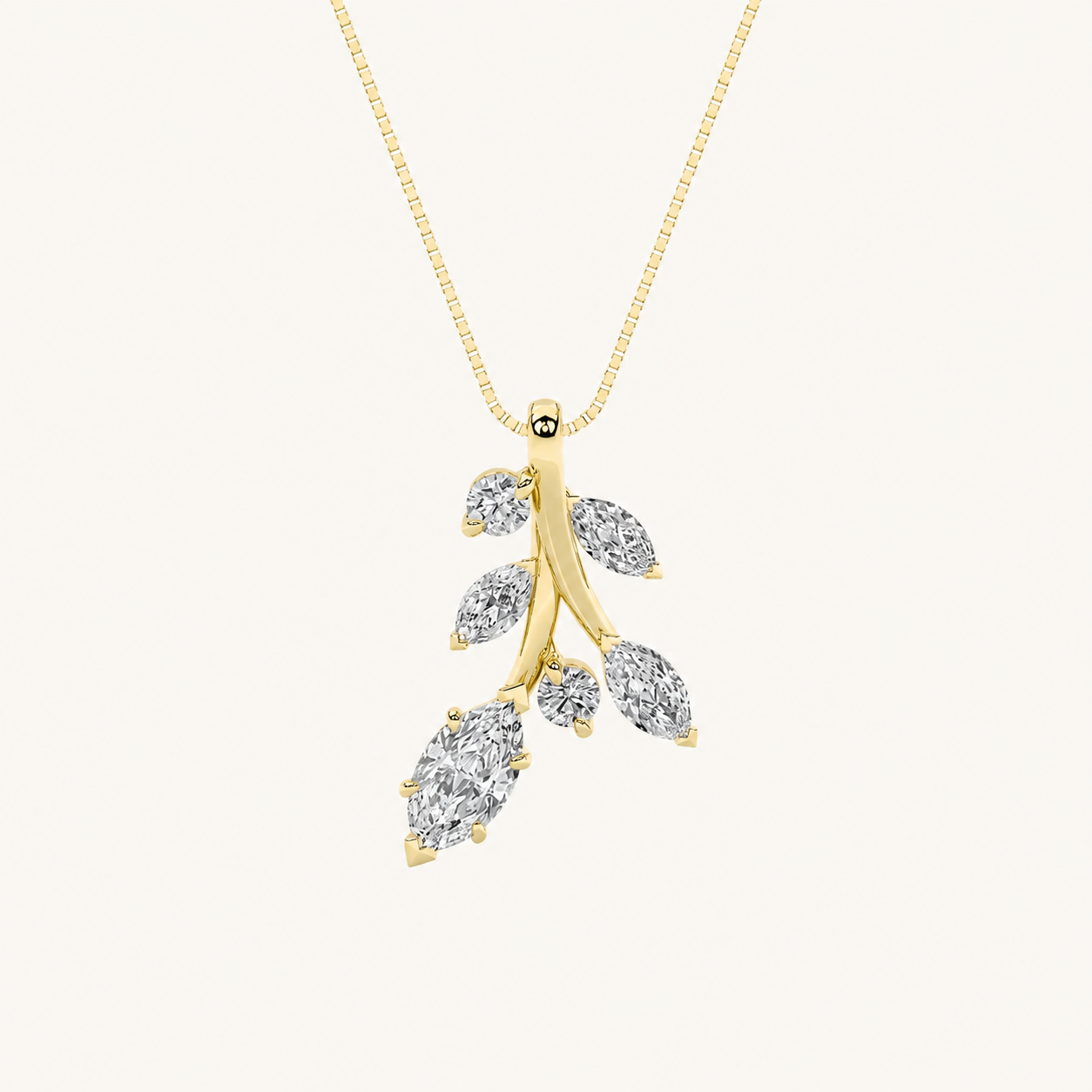 1.5CT Marquise Cut Lan Grown Diamond Leaf Motif pendant Necklace