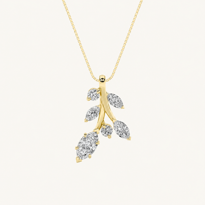 1.5CT Marquise Cut Lan Grown Diamond Leaf Motif pendant Necklace