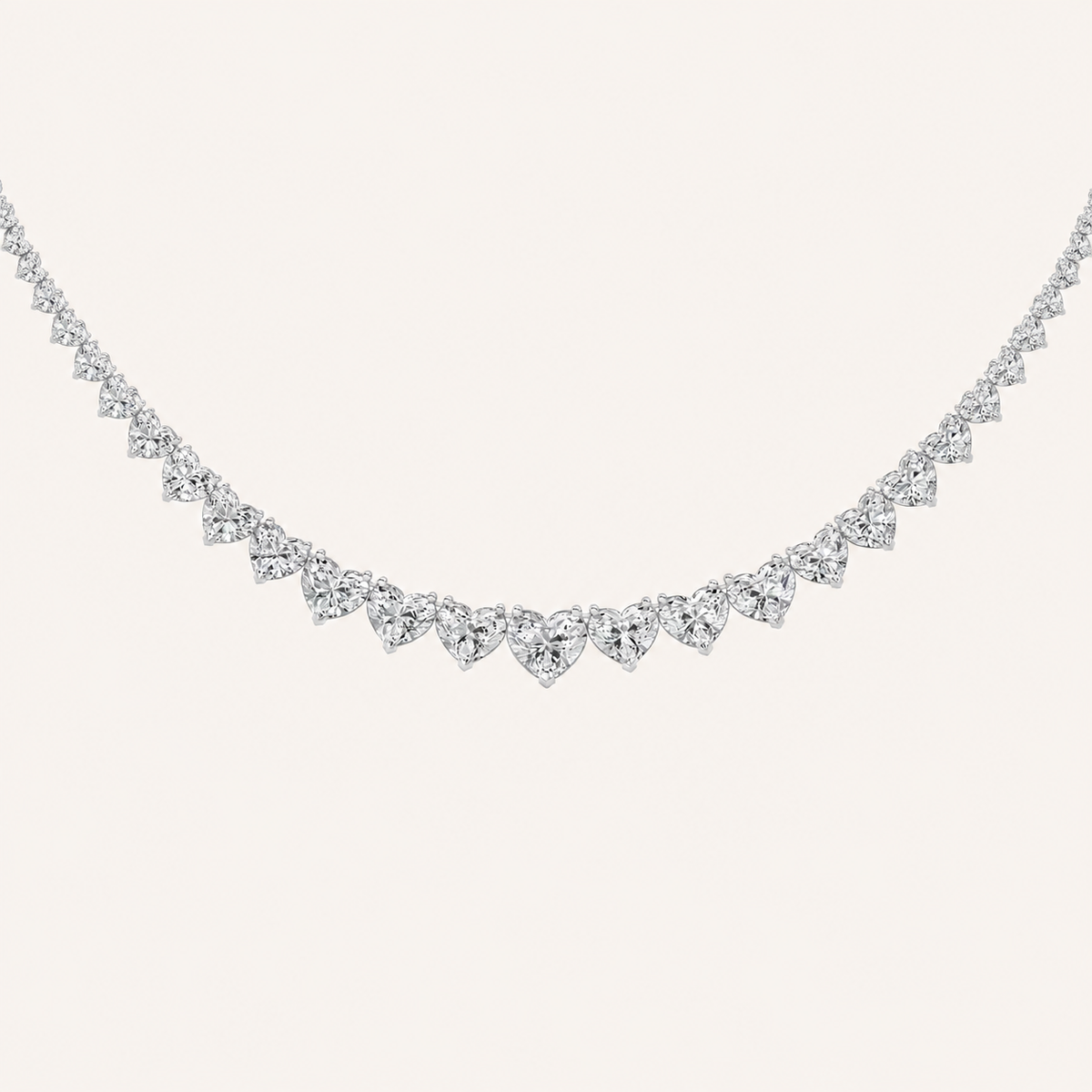 65CT Heart Cut Lab Grown Diamond Tennis Necklace
