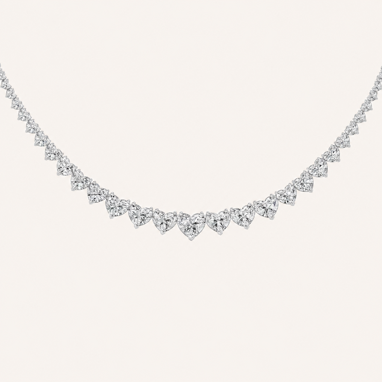 65CT Heart Cut Lab Grown Diamond Tennis Necklace