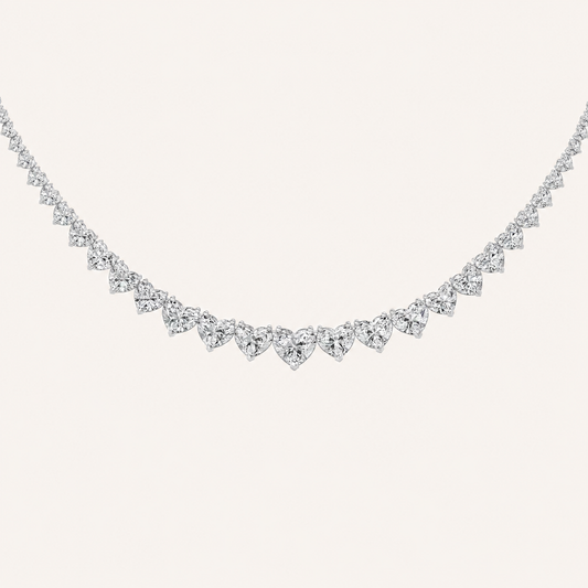 65CT Heart Cut Lab Grown Diamond Tennis Necklace