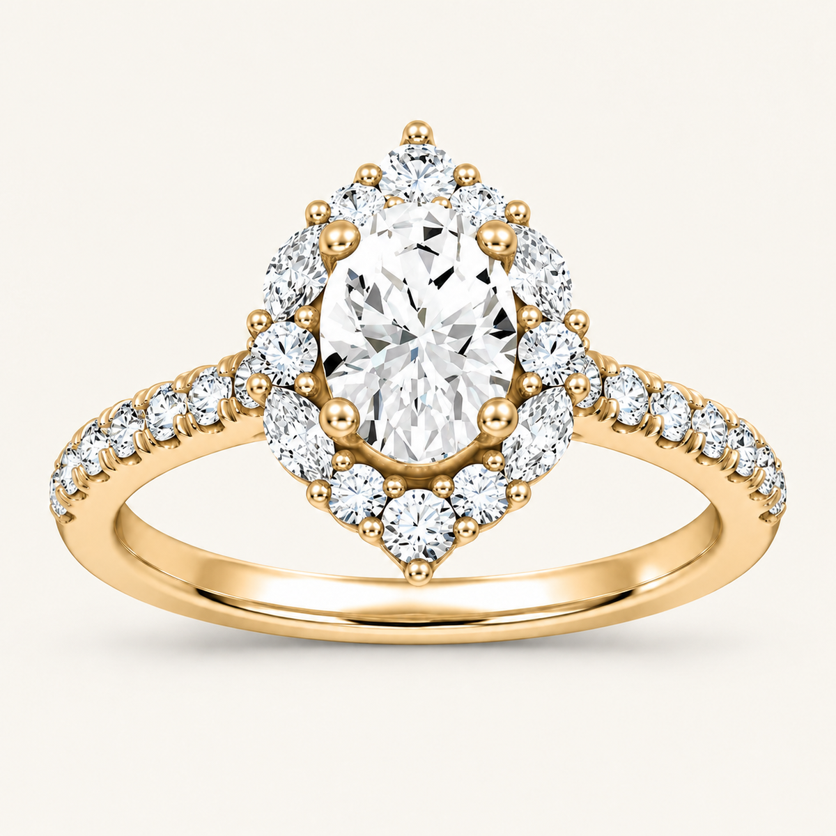 1.40CT Oval Cut Lab Grown Diamond Halo Side Stone Ring