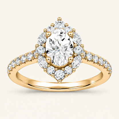 1.40CT Oval Cut Lab Grown Diamond Halo Side Stone Ring