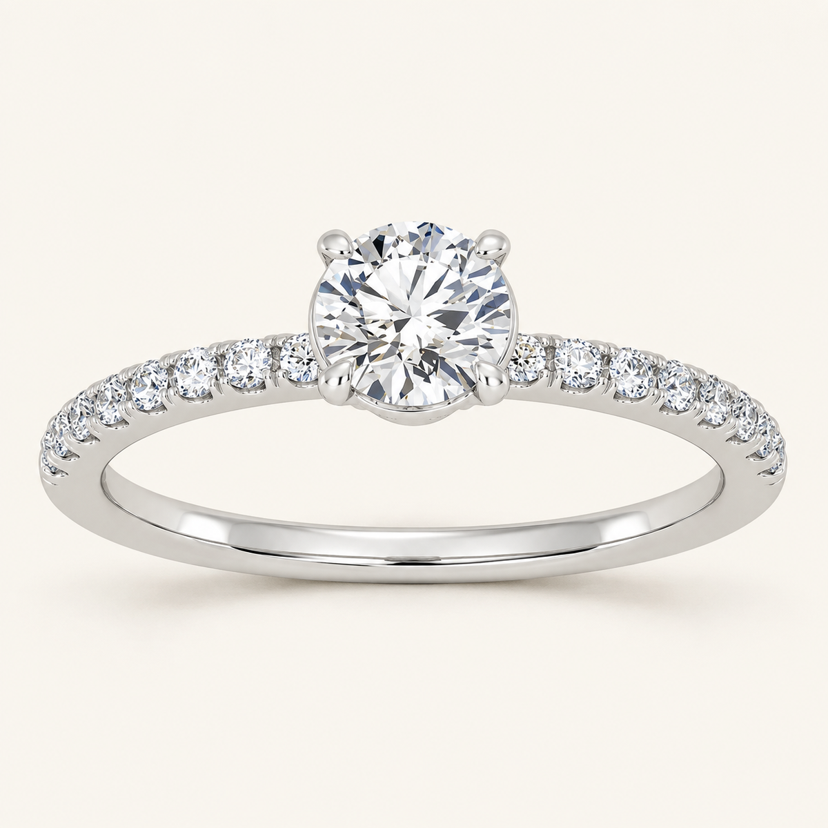 1.00CT Round Cut Lab Grown Diamond Side Stone Ring