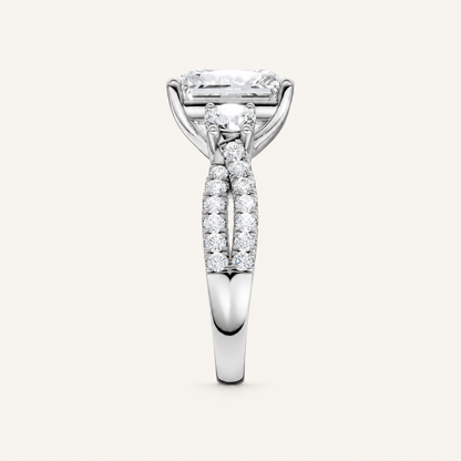 4CT Radiant Cut Lab Grown Diamond Hidden Halo Three Stone Ring