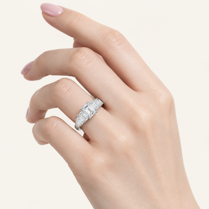 4.00CT Emerald Cut Lab Grown Diamond Side Stone Ring