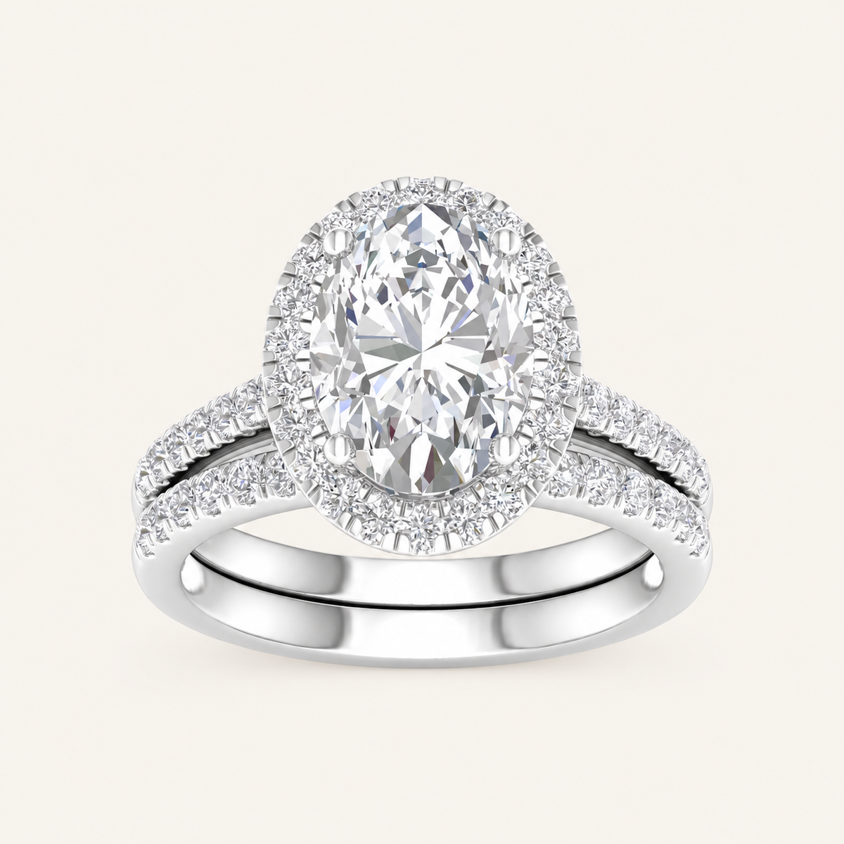 2.00CT Oval Cut lab Grown Diamond Halo Bridal Set