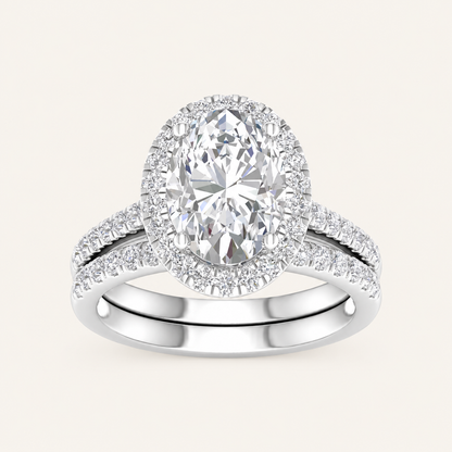 2.00CT Oval Cut lab Grown Diamond Halo Bridal Set