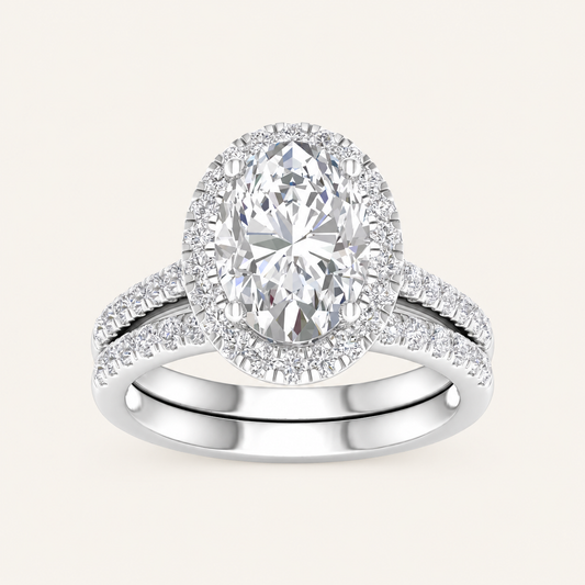 2.00CT Oval Cut lab Grown Diamond Halo Bridal Set